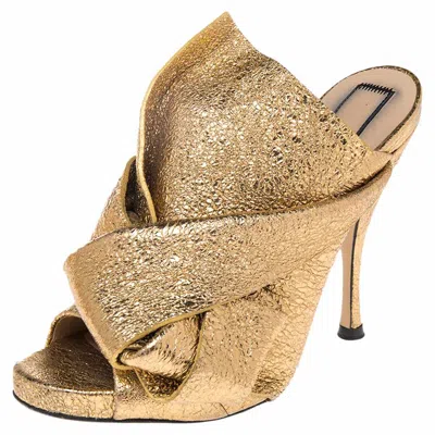 N°21 N21 Glitter Knot Gold Crackled Leather Mule Sandals In Multi