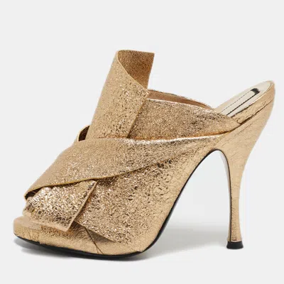 Pre-owned N°21 Nº21 Gold Leather Raso Knot Mules Size 40