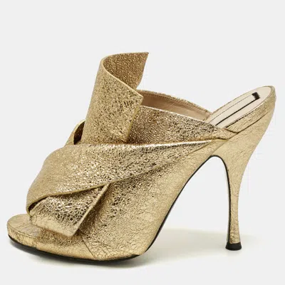 Pre-owned N°21 Nº21 Gold Leather Raso Knot Mules Size 41