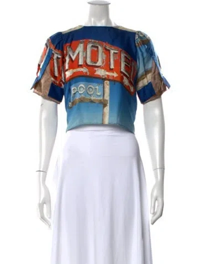 Pre-owned N°21 Graphic Print Crew Neck Crop Top In Blue