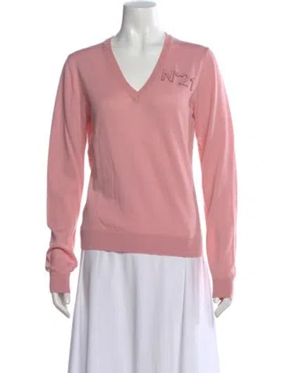 Pre-owned N°21 Graphic Print V-neck Sweater In Pink