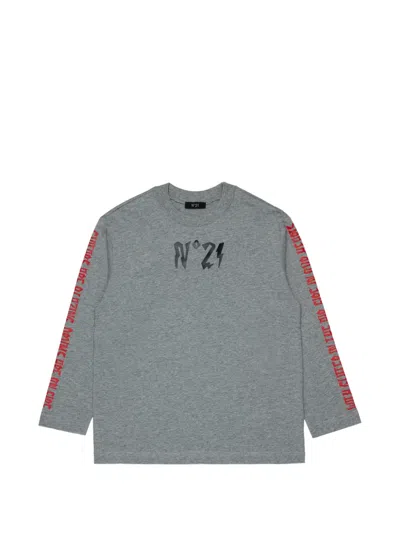 N°21 Kids' Graphic-print Long-sleeve T-shirt In Gray