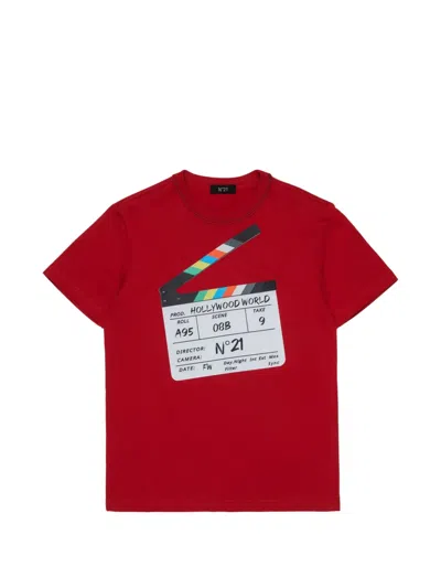 N°21 Kids' 그래픽 프린트 티셔츠 In Red