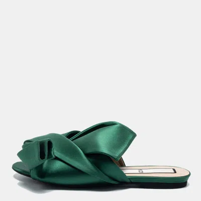 Pre-owned N°21 Green Satin Raso Knot Flat Mules Size 39