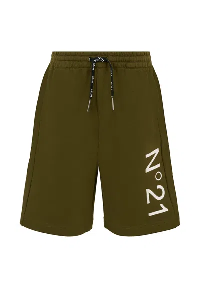N°21 Kids' Green Shorts For Boy With Logo