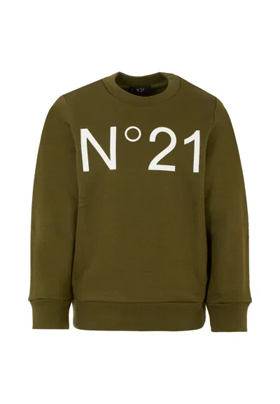 N°21 Kids' Green Sweatshirt For Girl With Logo