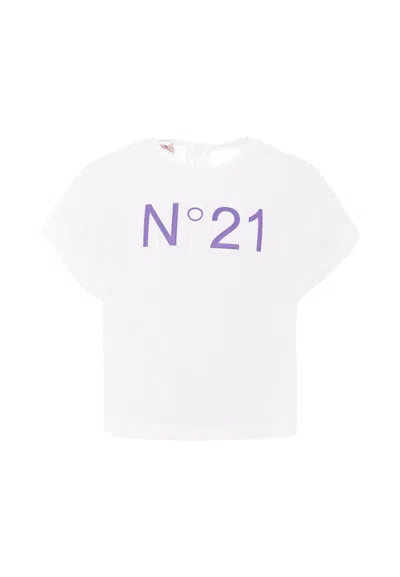 N°21 Kids' Grey T-shirt For Girl With Logo In White