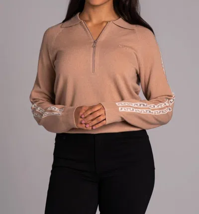 N°21 Half Zip Sweater With Lace In Powder Rose In Brown