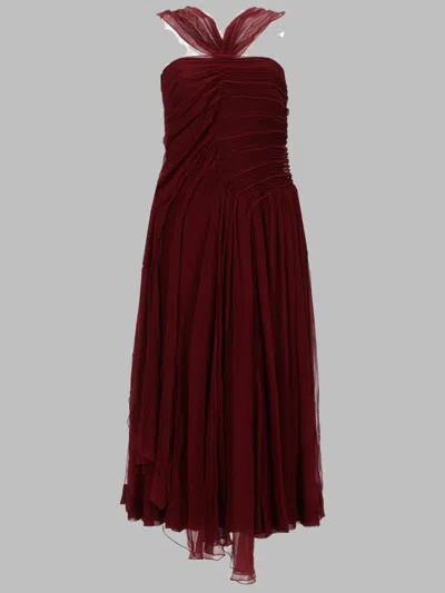 N°21 Burgundy Halter Strap Midi Dress With Ruched Bodice