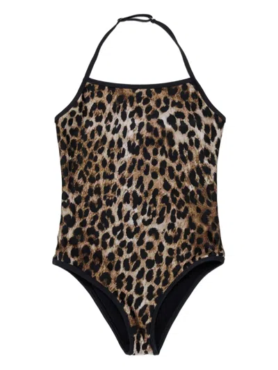 N°21 Kids' Halterneck Animal Print Swimsuit In Multi