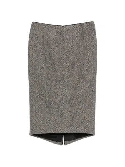 N°21 Herringbone-pattern Side-slit Skirt In Gray
