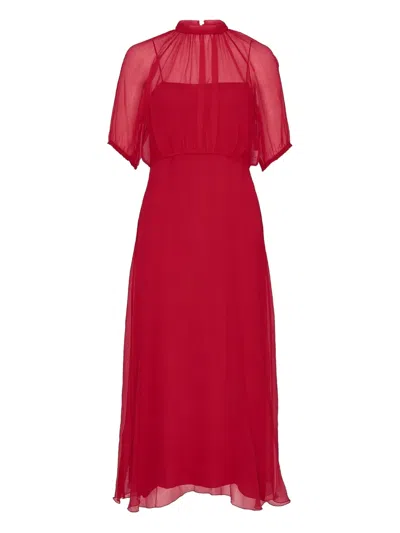 N°21 High-neck Puff-sleeve Midi Dress In Red
