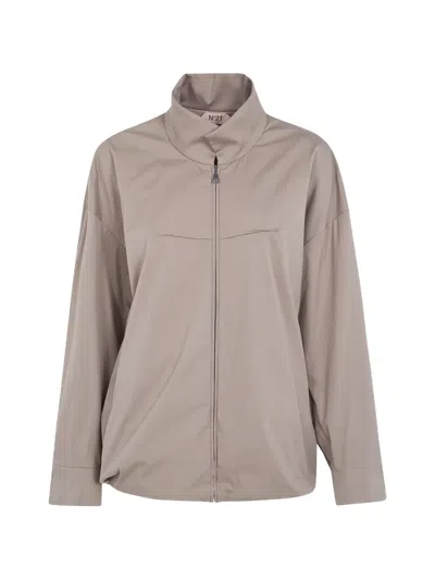 N°21 High-neck Zip-up Bomber Jacket In Neutral