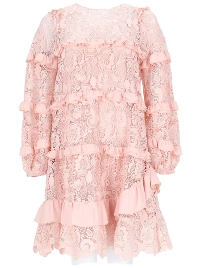 N°21 Intricate Floral Lace Mini Dress With Ruffled Design In Pink