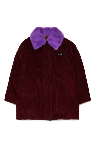N°21 Kids' Jacket With Faux Fur Collar And Logo In Brown