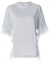 N°21 Jersey T Shirt Feather Trim Round Neck In Blue