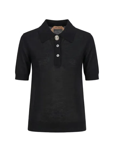 N°21 Jewel-button Polo Shirt In Black