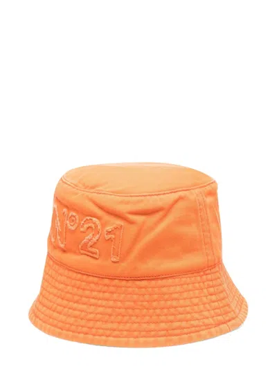 N°21 Kids' Cotton Bucket Hat In Orange