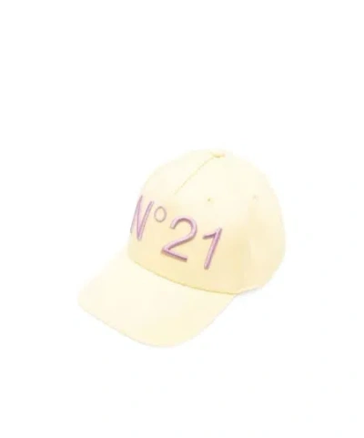 N°21 N21 Kids Logo Embroidered Baseball Cap In Yellow