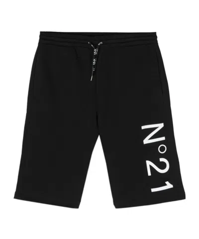 N°21 Kids' Logo Printed Cotton Shorts In Black
