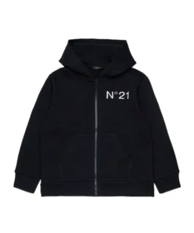 N°21 N21 Kids Logo Printed Zipped Hoodie In Black