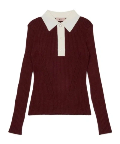 N°21 N21 Kids Ribbed Polo Knitted Top In Burgundy