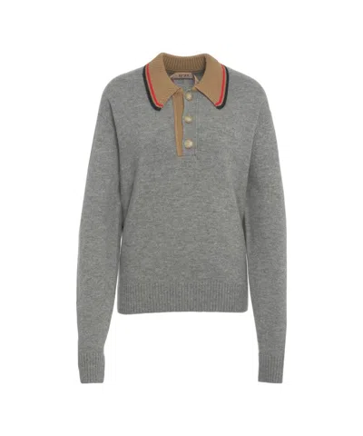 N°21 Knit Pullover With Polo Collar And Contrasting Cuffs In Gray