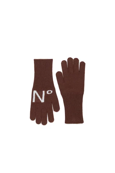 N°21 Knitted Gloves With Logo In Brown
