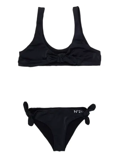 N°21 Kids' Knot-detail Logo-print Bikini In Black