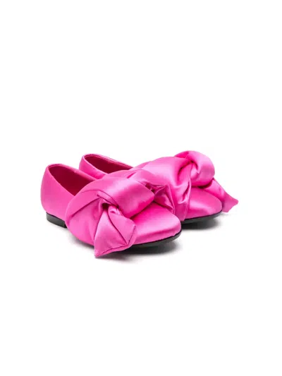 N°21 Kids' Knot-detail Satin Ballerina Shoes In Pink