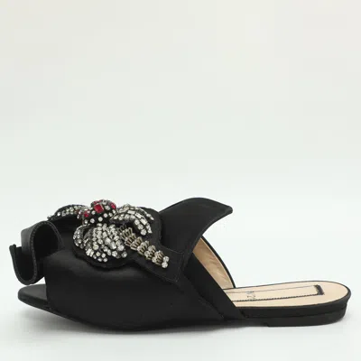 Pre-owned N°21 Nº21 Knot Embellished Size 39 Black Satin Mules