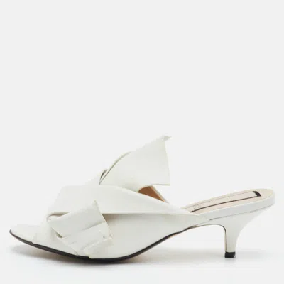Pre-owned N°21 Knot Size 36 Off White Leather Peep Toe Kitten Heel Mules