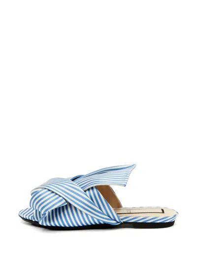 Pre-owned N°21 Knot Striped Flat Mules In Blue