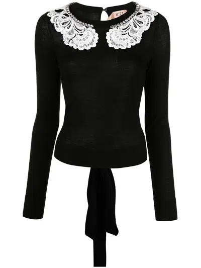 N°21 Lace-collar Jumper In Black