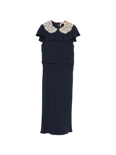 N°21 Lace-collar Midi Dress In Blue