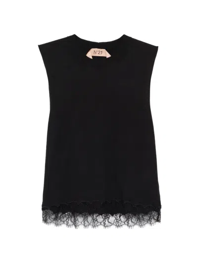 N°21 Lace Knitted Top In Black