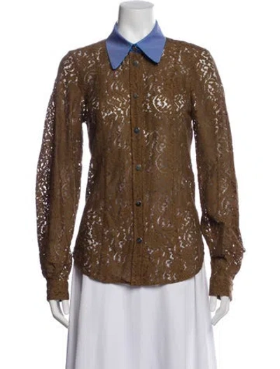 Pre-owned N°21 Lace Pattern Long Sleeve Blouse In Brown