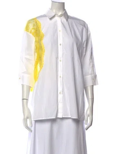 Pre-owned N°21 Lace Pattern Three-quarter Sleeve Button-up Top In White
