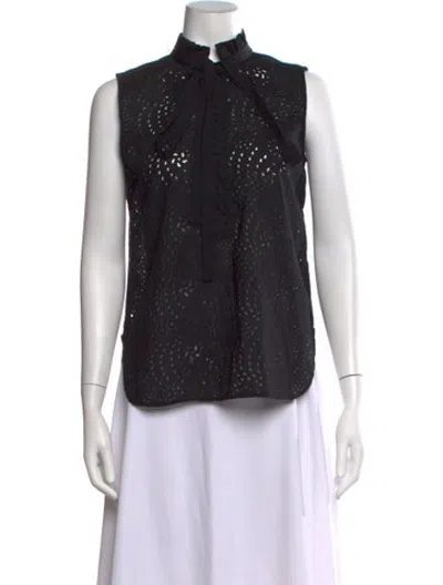 Pre-owned N°21 Lace Pattern Tie Neck Top In Black