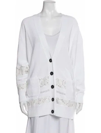 Pre-owned N°21 Lace Pattern V-neck Sweater In White