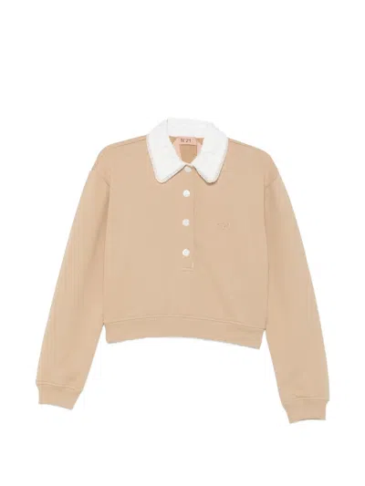 N°21 Lace-collar Embroidered Sweatshirt In Neutral