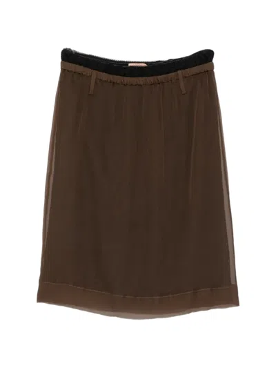 N°21 Lace-trim Elasticated Mid Skirt In Brown
