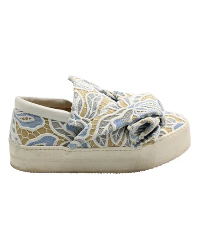 Pre-owned N°21 N.21 Lace-trimmed Knot Slip-ons In Tan Leather In Multi