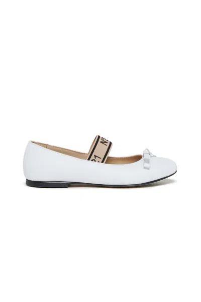 N°21 Kids' Leather Ballerinas With Bow In White