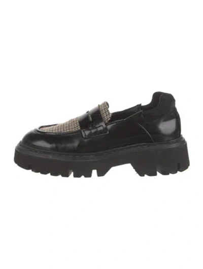 Pre-owned N°21 Leather Tweed Pattern Loafers In Black