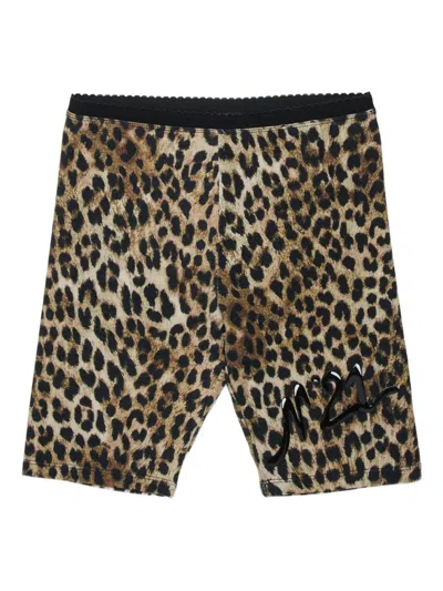 N°21 Kids' Leopard Print Logo Shorts In Brown
