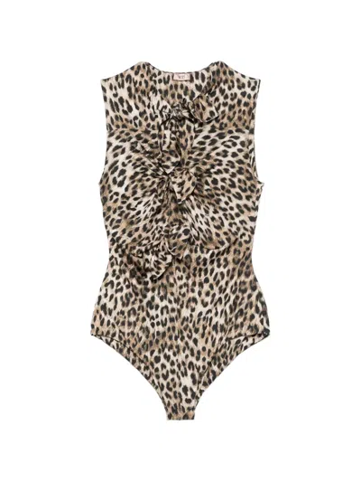 N°21 Leopard-print Knotted Bodysuit In Animal Print