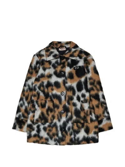 N°21 Kids' Leopard-print Logo-patch Jacket In Brown