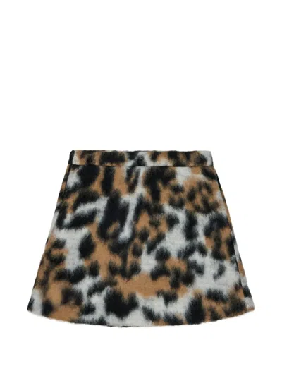 N°21 Kids' Leopard-print Logo-patch Skirt In Brown