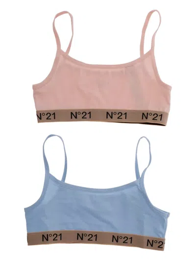 N°21 Kids' Light Blue Band Bras (set Of Three) In Multi